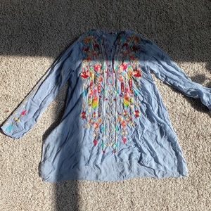 Johnny Was embroidered blue blouse